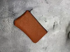 オレンジ レザー ジッパー付き マルチケース