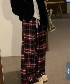 チェックワイドパンツ