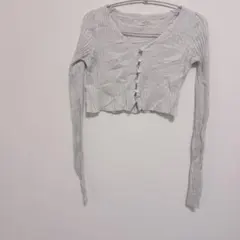 長袖クロップドカットソー 【S】薄グレー トップス シンプル 無地 カジュアル