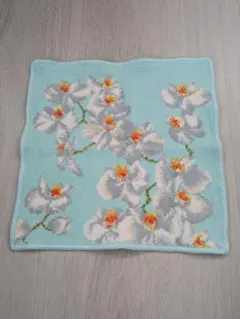 FEILLER　タオルハンカチ 水色 蘭花柄 ハンカチ【未使用・BOX無し】