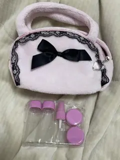 R•F パイル地バッグ型ポーチ　トラベルセットボトル付き　新品　アールエフ姫系
