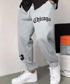 【新品】 メンズ グレー スウェット L パンツ ウエスト紐 シンプル シカゴ