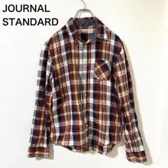 【美品】JOURNAL STANDARD 赤チェック柄長袖シャツ麻100%メンズ