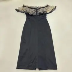 グレー オフショルダー ドット柄 マキシドレス