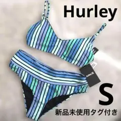 新品 Hurley 水着 ビキニ上下セット ストライプ ブルー×ブラック