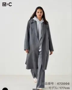 【人気色完売品】ユニクロC ダブルフェイスラップコート グレー