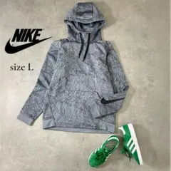 【NIKE】DRI-FIT 総柄プルオーバーパーカー グレー L スポーツMIX