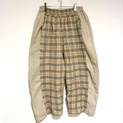 ワイドパンツ イージーパンツ チェック柄 ベージュ レディース
