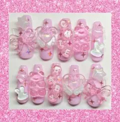現品 ネイルチップ ピンク くま ハート 天使 量産 地雷 サブカル ゴテゴテ