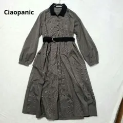 チャオパニック　レディースシャツロングフレアワンピース　グレー　シック　フリー