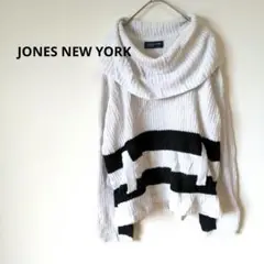 JONES NEW YORK ボーダー　白　黒　オフタートル　ニット　前ポケット