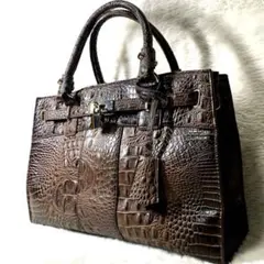 ✨美品✨ハンドバッグ　南京錠　クロコ型押し　　ゴールド金具　ブラウン