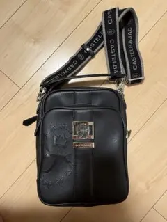 美品】CASTELBAJAC ショルダーバッグ レザー 黒 ロゴ金具 マチ有 
