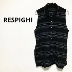 レスピーギ レディース ノースリーブ シャツ ボーダー 黒 ブラック カジュアル