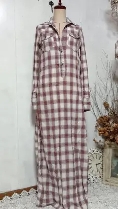 お値下げ【訳あり】goa ゴアチェックシャツワンピース　マキシ丈