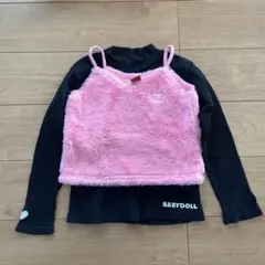 BABYDOLL ピンクキャミソール＆黒リブタートルネックセット