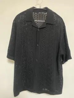 GU ウォッシャブルメッシュニットシャツ【ブラックサイズM】