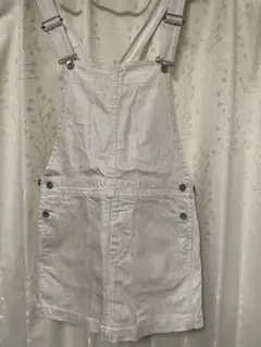 泊プリントホワイトデニム サロペット38サイズ