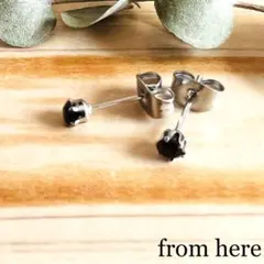 《天然石》ラウンドファセットカットピアス【ブラックスピネル3mm/シルバー】