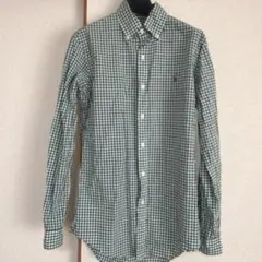 ★美品★Ralph Lauren 緑白チェックCUSTOM FIT長袖シャツXS