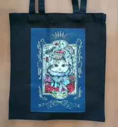 猫イラスト トートバッグ 黒
