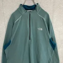 ノースフェイス　刺繍ロゴ　くすみブルー　ハーフジップフリース アウトドア　2XL