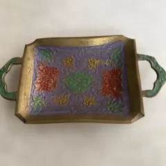 装飾的な金属製小さなトレイ 取っ手付き＊アジアン