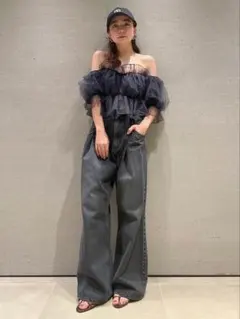 SNIDEL ダブルタックワイドデニムパンツ