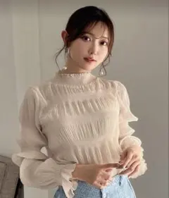 フリル袖 シフォンブラウス シアーシャツ