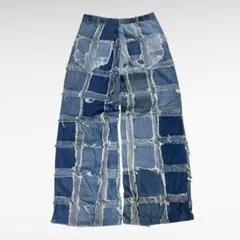 【再構築】 リメイク古着　バギーパッチワークデニムパンツ　個性古着
