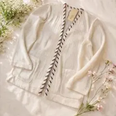 新品タグ付 日本製 レースジャケット 白 L ノーカラー