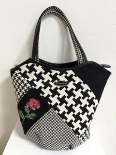 ◎美品◎Think Bee! シンクビー トートハンドバッグ＊千鳥格子バラ刺繍＊