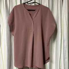 オペークドットクリップ　スキッパーシャツ　半袖 トップス ピンクベージュ　L