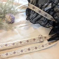 スマホショルダーストラップ 　紫　黒フリル