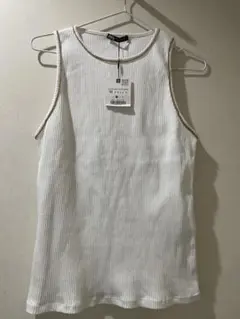 ZARA ホワイトリブタンクトップ M