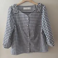tocco 肩リボン ギンガムチェック 7分袖 ブラウス