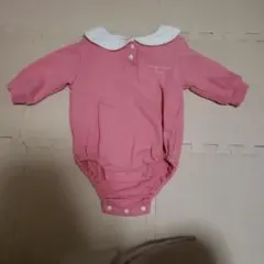 ピンク 襟付きロンパース カラフルポンポン付き