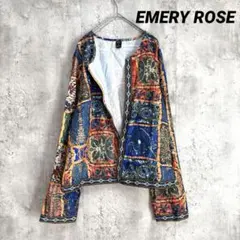 【EMERY ROSE】ノーカラーシャツ 総柄レトロ XLサイズ