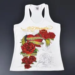y2k Ed Hardy ストーン装飾 タトゥー 薔薇 タンクトップ 白 Mのサムネイル