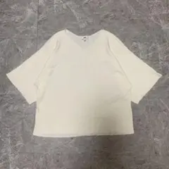 UNIQLO リブ Vネック 半袖 Tシャツ ホワイトアイボリー系 XL g43