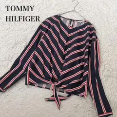 美品✨トミーヒルフィガー　ブラウス　シャツ　ストライプ　ウエストリボン　紺系　4のサムネイル