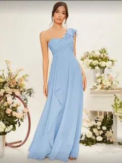 ライトブルー ワンショルダードレス　結婚式