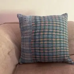 40×40 インド　ヴィンテージ　カンタキルト　クッションカバー　ブルーグリーン
