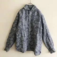 INTERMEZZO　インターメッツオ　花　植物　ボタニカル柄　リネンシャツ　L