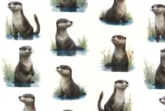 【ゆきちゃん限定】X2284-1 カワウソ柄 白 コットン生地 1m