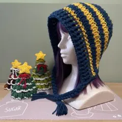 ボンネット　バラクラバ　ニット帽　ハンドメイド　手編み　かぎ編み