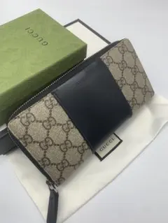 GUCCI 長財布 オーガナイザー ラウンドファスナー シェリーライン GG黒