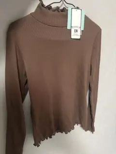 新品　タグ付き　ブラウン フリルネック 長袖トップス M