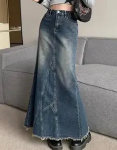 ダークデニム フレアロングスカート