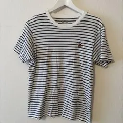 メンズ　M ミッキーマウス刺繍 ストライプTシャツ